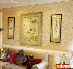 Floral paint pattern on living room walls  Interior Design Photos