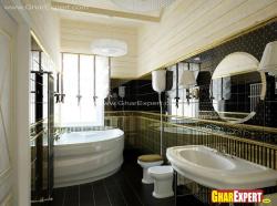 Golden and black design tiles in a large bathroom Interior Design Photos