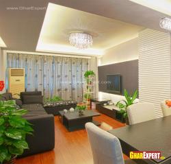 Interior plants and black upholstered sofa set for living room Interior Design Photos