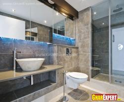modern bathroom with big size wall tiles in brown Interior Design Photos