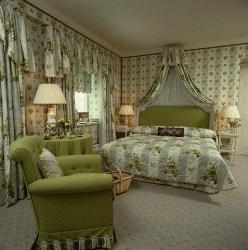 Green and cream theme curtains for bedroom Interior Design Photos