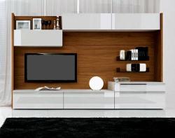 LCD wall unit made of wood in cherry color Interior Design Photos