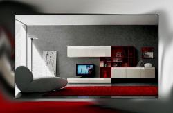 modern LCd wall unit in red & white Interior Design Photos