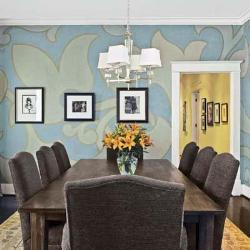  large white flower pattern over blue base paint in dining room Interior Design Photos