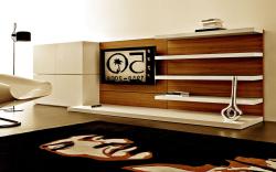 wall unit for tv with wooden base Base of pillars