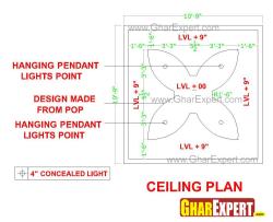 POP false ceiling design with 4 pendant lighting Interior Design Photos