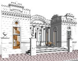 2d drawing for exterior elevation for home Marriage hall 2d