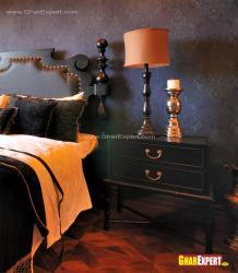 Black colored bed side unit for bedroom Interior Design Photos