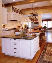 Attractive white painted and marble top kitchen islands Marble boarder designs