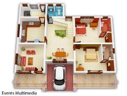 3D Plan 1bhk converted in 2bhk