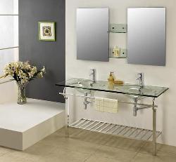 Double Sink Glass Countertop Interior Design Photos