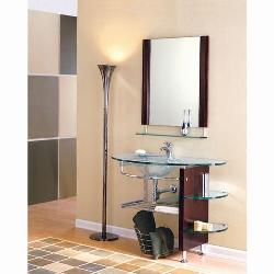 Bathroom Vanity Unit with Open Glass Shelves Open kitchan in common