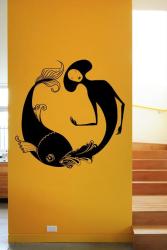 wall painting stencil fish and girl design Fish tank