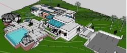 Top view of villa floor plan with pool and patio in 3d Villa flore