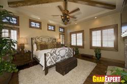 Bedroom decorated in antique style and wooden batten on ceiling  Interior Design Photos