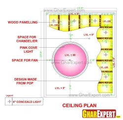 Illuminated POP false ceiling design for living room of 16 ft by 19 ft. 58ã—19 square fit