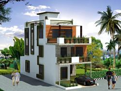 Exterior elevation design in 3d for 3 story house Interior Design Photos