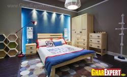 kids room bed and study table in wood finish  Interior Design Photos