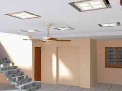 3d design showing a room with staircase Gold show