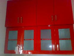 Kitchen Cabinet Design in Red Color. Interior Design Photos