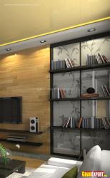 Book shelves given on the side of LCD unit Interior Design Photos