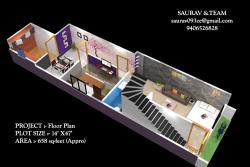House Plan for 14 Feet by 50 Feet plot (3d)(Plot Size 700 Square feet) Map for plot 50ã—44