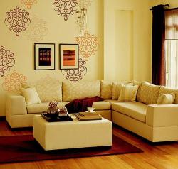 wall stencil dual shade design for living room Interior Design Photos
