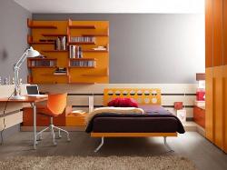 Single bed with study unit and wall storage shelf Interior Design Photos