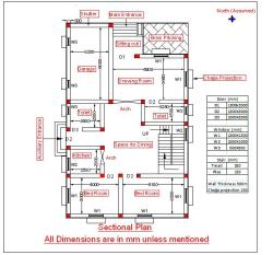 sectional plan sample with door and window sizes and plan 18x30 size