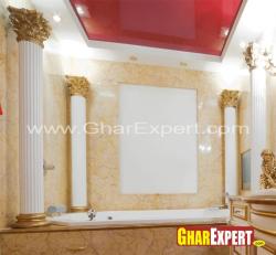 False concrete columns in bathroom  around bath tub giving an exotic five star look Houseopen look 