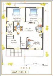 900 sq foot House Plan 780 sq feet constructed area