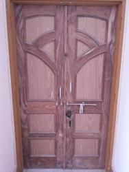 Wood Door Design with two panels Loby containing two fan