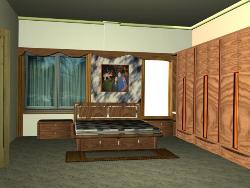 A bed rm in wooden finish modelled in 3Dmax.. Interior Design Photos
