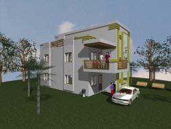 Home elevation design with corner patio Patio
