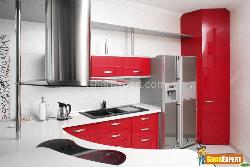 Kitchen with Blend of Red and White Interior Design Photos