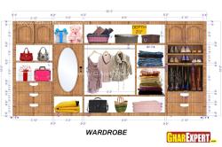 wardrobe Interior for 20 ft space with 5 drawers and  looking mirror East facing 20 40