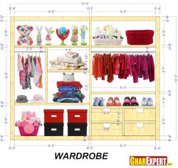Kids Wardrobe Interior for a 12 feet wide space 12 by 10 12×45  plot map