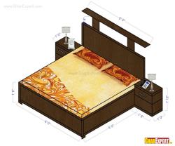 Dimensions for a Wooden double bed with two side tables Interior Design Photos