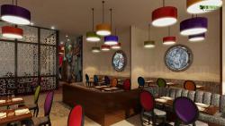 Night view of 3D Restaurant Interior Design Rendering Night cub design
