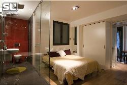 Bed and Bath design with glass Partition Partition on rooms