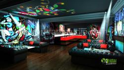 3D Interior Design Rendering For Commercial Night View Pub Bar Night cub design