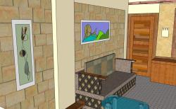 Compact living room 3 D design with brick wall cladding Interior Design Photos