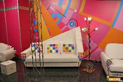Modern Sofa with Colorful Wall Design Wardobe with colourful mica