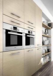Modern stylish kitchen with microwave wall unit gray full size cabinets Interior Design Photos