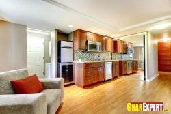 small one line kitchen with 13 ft  counter top looks huge due to open kitchen style Interior Design Photos