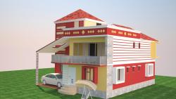 2 storey house elevation rendering in 3-D Storey apartments