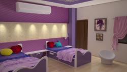 children room with twin beds 3D rendering Interior Design Photos