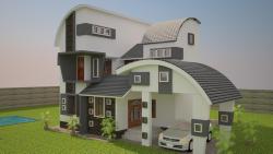 B view of 3 D rendering with curved roof Galary  n curves