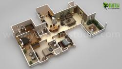 3BHK Modern 3D Floor Plan Design For Home 13 by 43 home plan