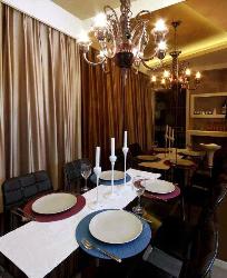 Dining table, lights and curtains Interior Design Photos